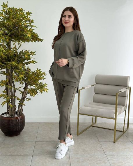 Жіночий спортивний костюм прогулянковий світшот і штани SG953 колір хакі, розмір 50/52 | Зображення 1