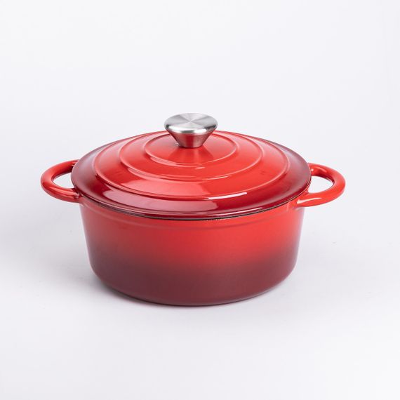 Набор чугунной посуды для приготовления 3 кастрюли и сковорода с эмалированным покрытием Красный | Зображення 7