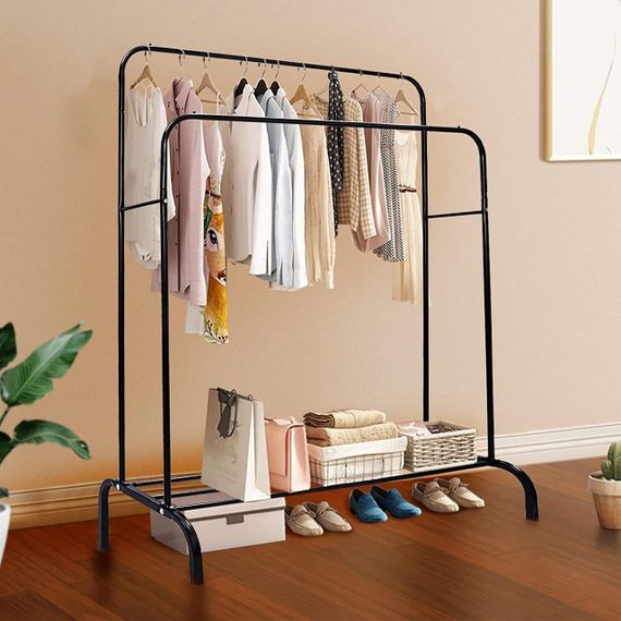 Подвійна стійка вішалка для одягу та полицею для взуття Double floor Hanger 110х150х57см