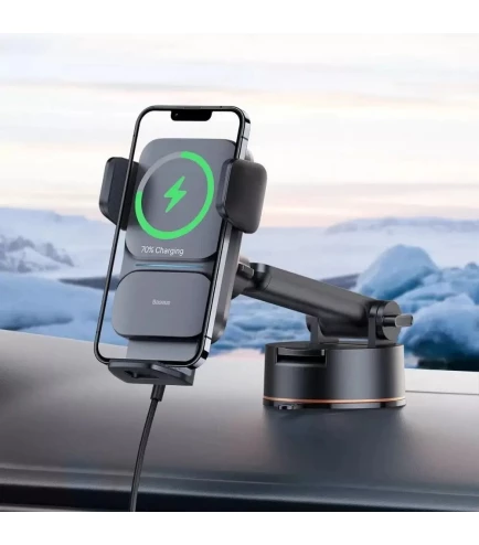 Тримач для мобільного автотримач з бездротовою зарядкою Baseus Wisdom Auto Alignment 15W | Зображення 1