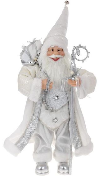 Интерьерная новогодняя фигурка Santa с подарками 60см белый с серебром