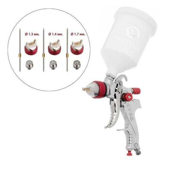 Фарбопульт пневматичний HVLP з трьома форсунками: 1,3 мм, 1,4 мм, 1,7 мм INTERTOOL PT-0153