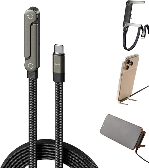 Кабель USB Type-C Type-C 240 W зі складаною підставкою 2 метри black | Зображення 2