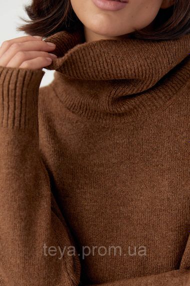 В'язане плаття oversize з високим горловиним кольором коричневий розмір S FL_000905 | Зображення 3