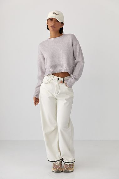 Укорочена в’язана кофта зі рваним ефектом - лавандовий цвет, ONE SIZE (є розміри) | Зображення 2