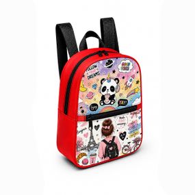 Детский мини-рюкзак красный с принтом Kawaii Panda для девочки 28×24×10 см мини-сумка детская (5260)