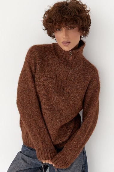 Теплий в'язаний светр - коричневий цвет, ONE SIZE (є розміри)