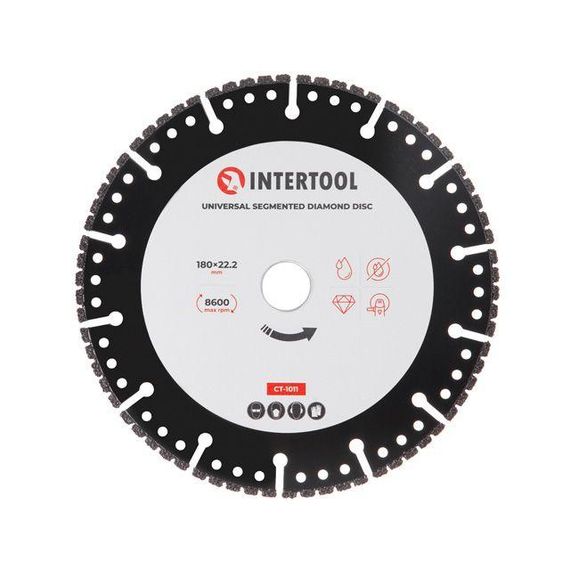 Диск універсальний сегментний алмазний, 180 мм, 16-18%, 8600 об/хв INTERTOOL CT-1011
