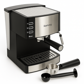 Кофемашина рожковая эспрессо Rainberg RB-2273 2200Вт с капучинатором 1.6л, кофеварка полуавтоматическая HJ-87