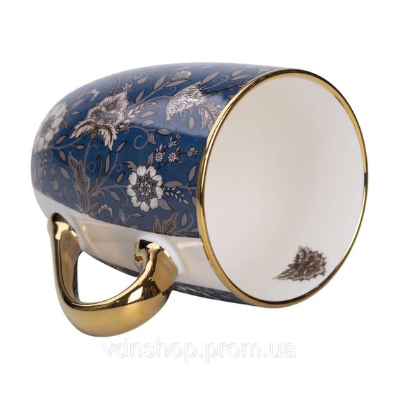 Фарфоровая чашка 400 мл с золотым ободком и золотой ручкой Синяя RX-N240665BL | Зображення 2