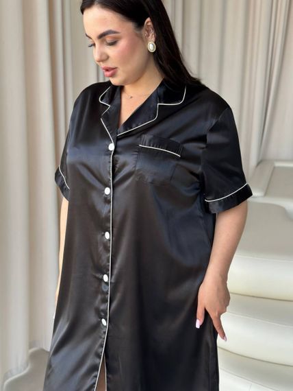 Чорна шовкова сорочка на ґудзиках PLUS SIZE | Зображення 5
