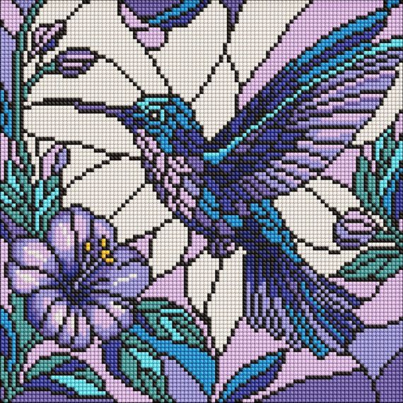 Алмазна мозаїка "Вітраж. Колібрі" ©art_selena_ua AMO8319, 30х30 см
