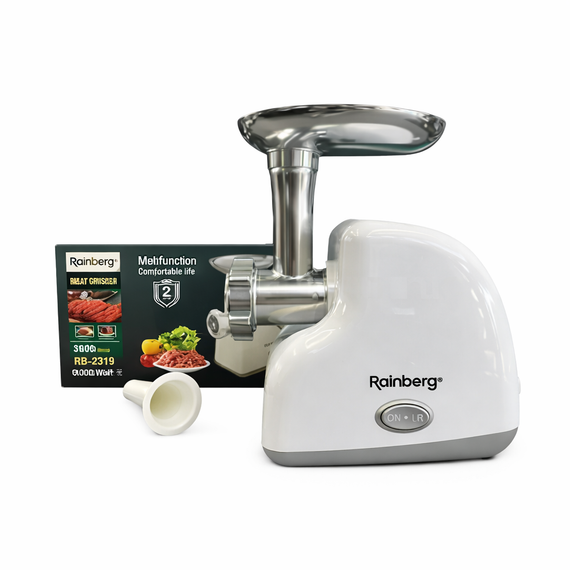 Домашняя электрическая мясорубка Rainberg RB-2319 3000 Вт с реверсом белая | Зображення 2