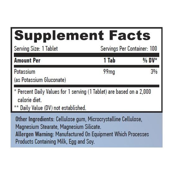 Мікроелемент Калій Haya Labs Potassium Gluconate 99 mg 100 Tabs | Зображення 1