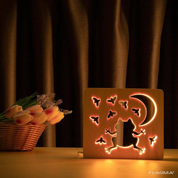 Светильник ночник ArtEco Light из дерева LED "Лягушка и сверчки" с пультом и... | Зображення 5