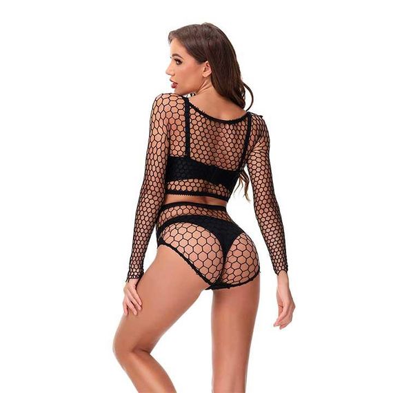 Сексі комплект із топом і трусиками в сітку чорний | Зображення 2