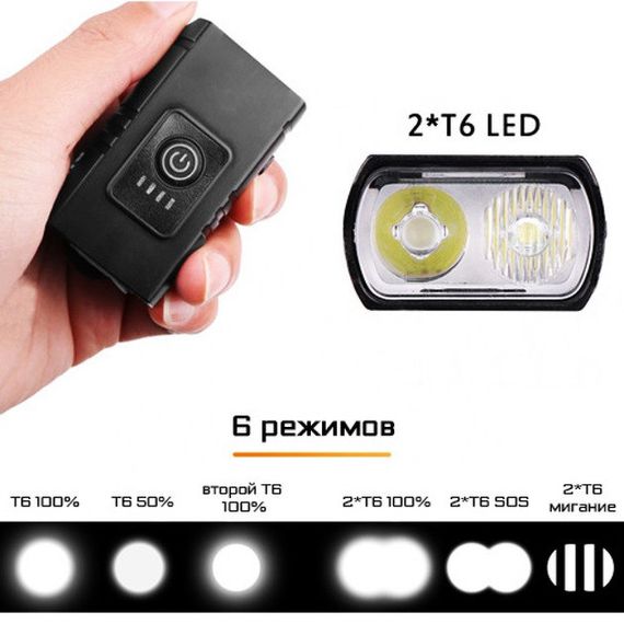 Велосипедный фонарь BK-02Pro-2XPE ULTRA LIGHT, Велосипедный фонарь с защитой от влаги, Велосипедный свет | Зображення 5
