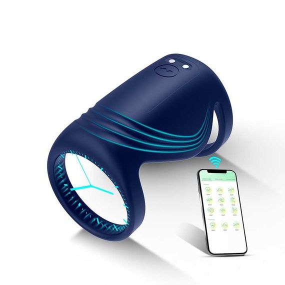 Смарт насадка на пенис с вибрацией Black Velvets Sleeve синий