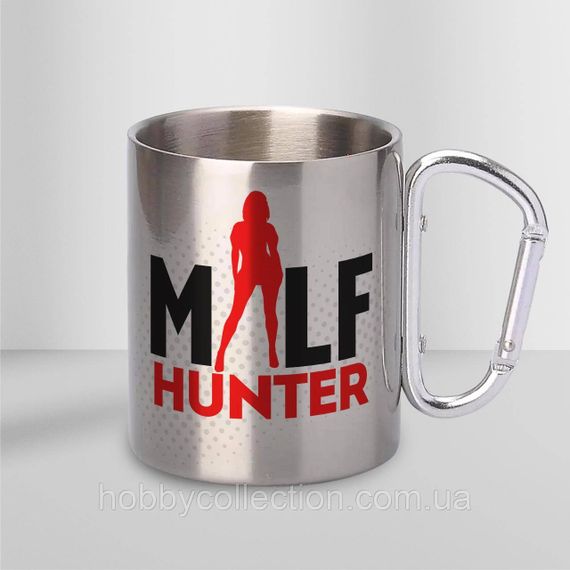 Кружка металева з карабіном "Milf Hunter" 300 мл Срібляста | Зображення 1