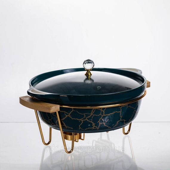 Марміт порцеляновий настільний круглий 2 (л) мармітниця з підігрівом Зелений мармур LC-715 | Зображення 2