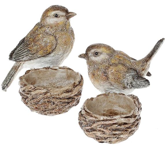 Набір 2 підсвічники "Пташки в гніздечках" 10.5см