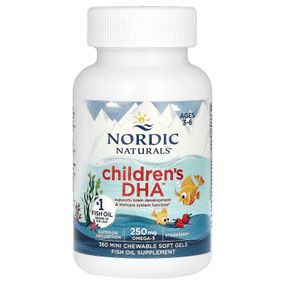 Рыбий жир для детей, Children's DHA, Nordic Naturals, возраст 3-6 лет, клубника, 360 мини-жевательных мягких гелей