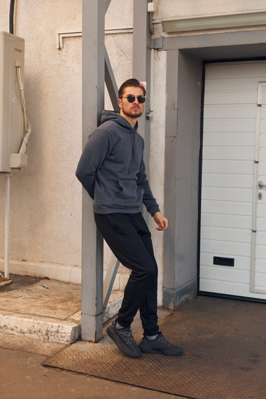 Мужской теплый худи-толстовка на флисе, BD0001 цвет серый, размер S | Зображення 3