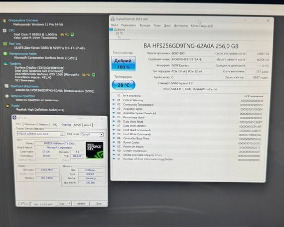 Ноутбук Microsoft Surface Book 2 / 15" (3240x2160) IPS Touch / Intel Core i7-8650U (4 (8) ядра по 1.9 - 4.2 GHz) / 16 GB DDR3 / 256 GB SSD / nVidia GeForce GTX 1060, 6 GB GDDR5, 192-bit / WebCam б/у | Зображення 9