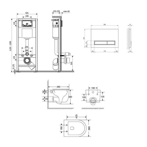 Готове рішення Qtap для ванної кімнати: підвісний унітаз Taurus Ultra Quiet 485×360×350 + комплект інсталяції Nest 4 в 1 | Зображення 1