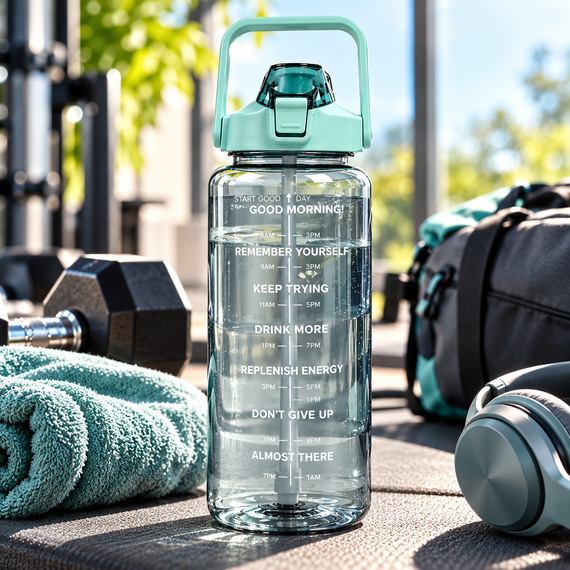 Спортивная бутылка для воды SPORT 2 л BPA-free с мотивирующей шкалой, ручкой и фиксатором, зеленый градиент | Зображення 3