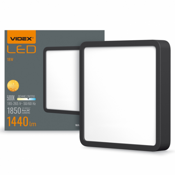LED Світильник накладний квадратний 18W 5000К 220V чорний VL-DLSS-185B Videx