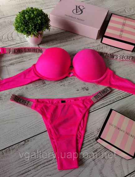 Комплект жіночої спідньої білизни Victoria's Secret зі стразами Вікторія Сікрет — Рожевий 85В | Зображення 1