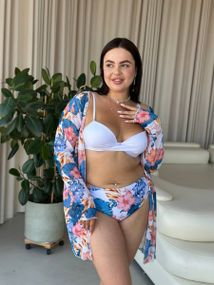Роздільний білий Plus Size купальник з тунікою