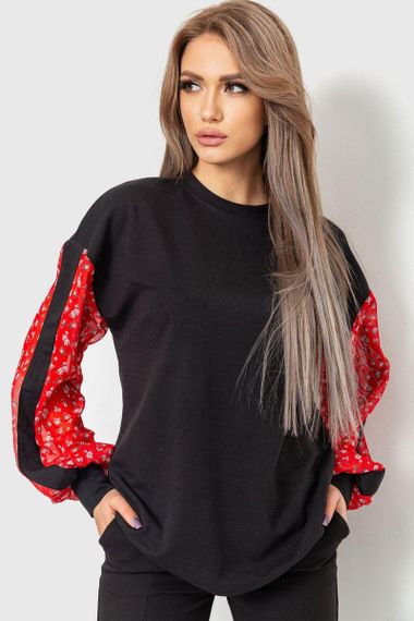 Кофта женская нарядная с шифоновыми рукавами  цвет черно-красный 102R317