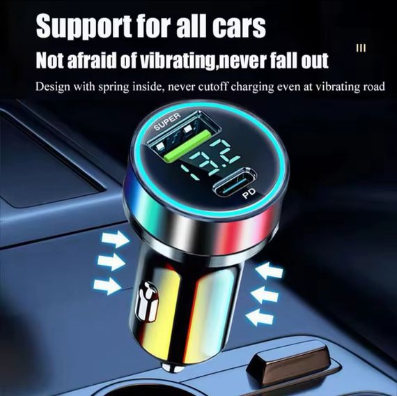 Автомобильное зарядное устройство 120 Вт + PD 20 Вт, 2 USB-порты, быстрая зарядка. | Зображення 7