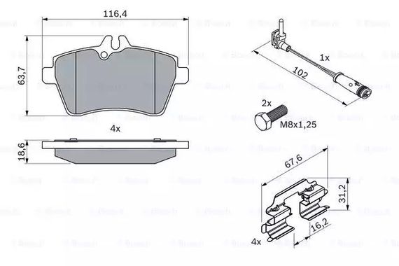 Колодки гальмівні дискові MERCEDES A-CLASS (W169) передн.  BOSCH (0986494087) | Зображення 6