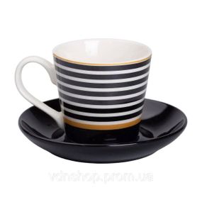 Порцелянова чашка з чорним блюдцем 200 мл RX-N24708B