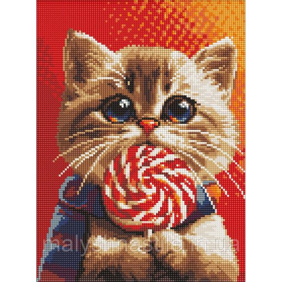 Алмазная мозаика "Котик с конфетой" AMO7976 30х40 см