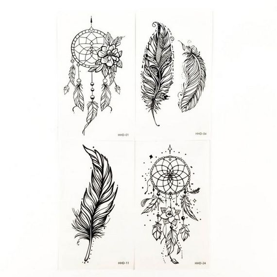 Набор временных тату «Ловцы снов и перьев» black-tattoo-mini-set-dre из 4 черных по 9,5 х 5,5 см