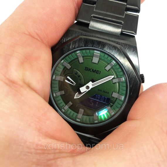 Повседневные кварцевые наручные мужские часы SKMEI 1816BKGNBK Мужские часы стильные для мужчины IA-79 | Зображення 1