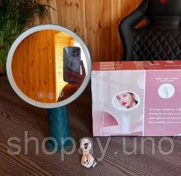 Дзеркало – нічник настільний з LED підсвіткою на акумуляторі 1200 mAh · Кругле дзеркало для макіяжу /17001 | Зображення 2