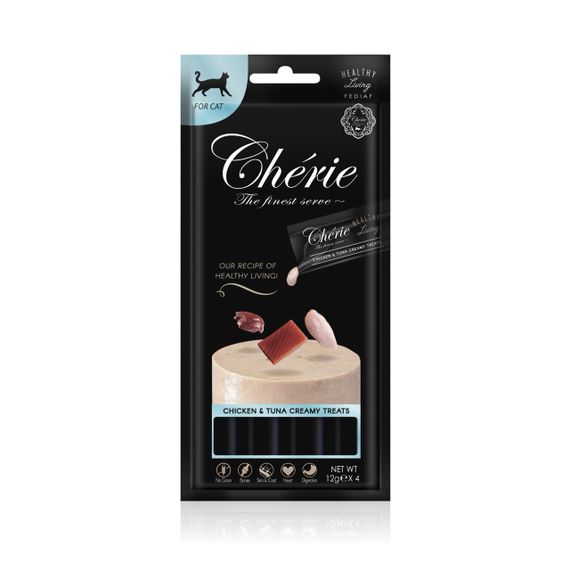 Ласощі для котів з куркою та тунцем Cherie Healthy Living Creamy Treat Cat Chicken & Tuna Puree, 12 гр х 4 шт
