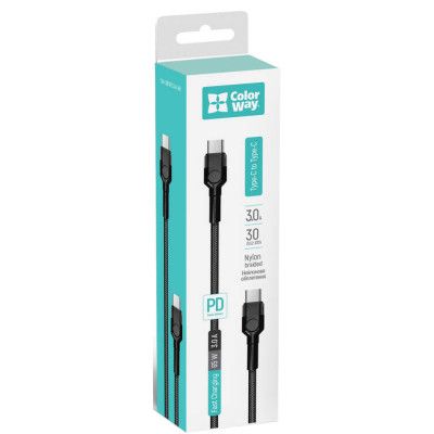 Дата кабель ColorWay USB-C to USB-C 0.3m 3А black (CW-CBPDCC054-BK) | Зображення 6