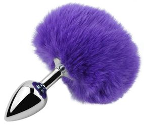 Анальна пробка з хвостом EGZO - Bunny Tail Silver Plug Purple, size S Sex Aura