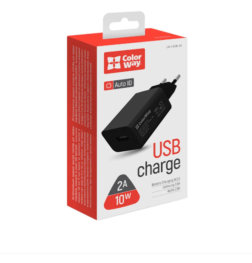 Зарядний пристрій мережевий USB 2,4A 10W чорний ColorWay CW-CHS012-BK