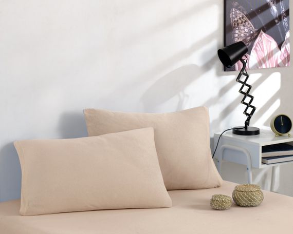 Простирадло 180х200см трикотаж (джерсі) на гумці з наволочками Коричневе | Зображення 1