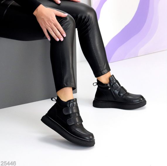 Крутые спортивные зимние черные ботинки натуральная кожа на липучках | Зображення 7