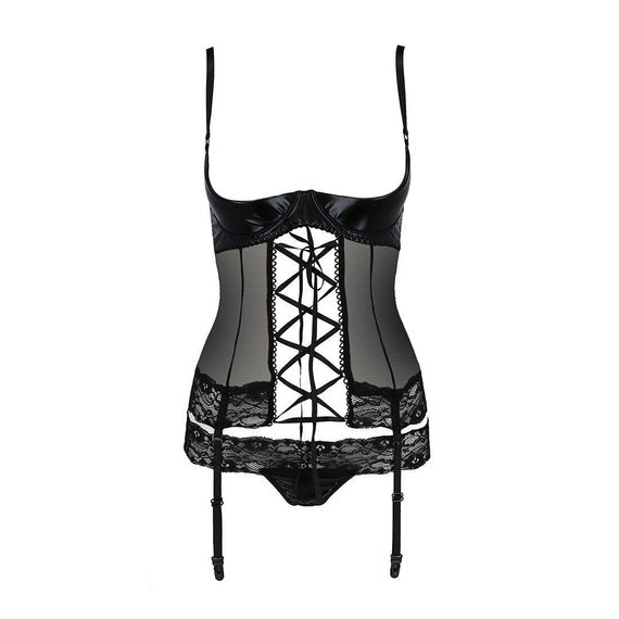 Корсет с открытой грудью Passion Exclusive NORTH CORSET L/XL, black, пажи, трусики, шнуровка Sex Aura | Зображення 4