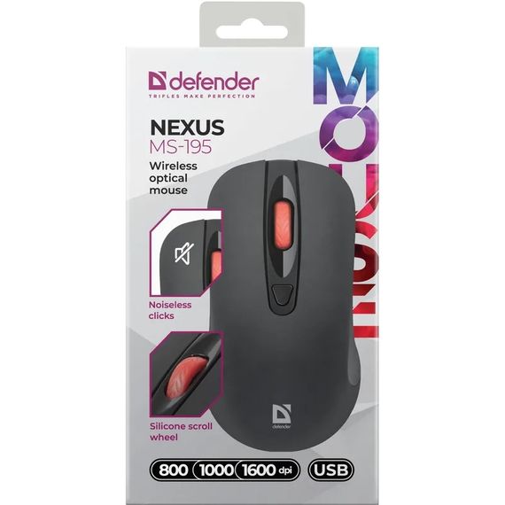 Мишка Defender Nexus MS-195 бездротова, 4 кн. до 1600 dpi, безшумна, чорна | Зображення 6