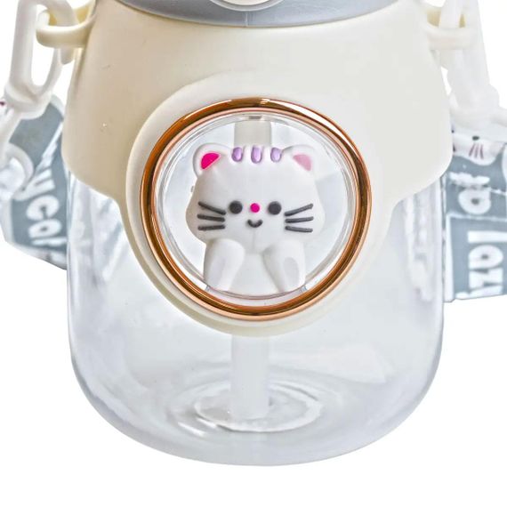 Пляшка для води з трубочкою 820 мл дитяча з ручкою та ремінцем Сірий HPGM2217G | Зображення 6